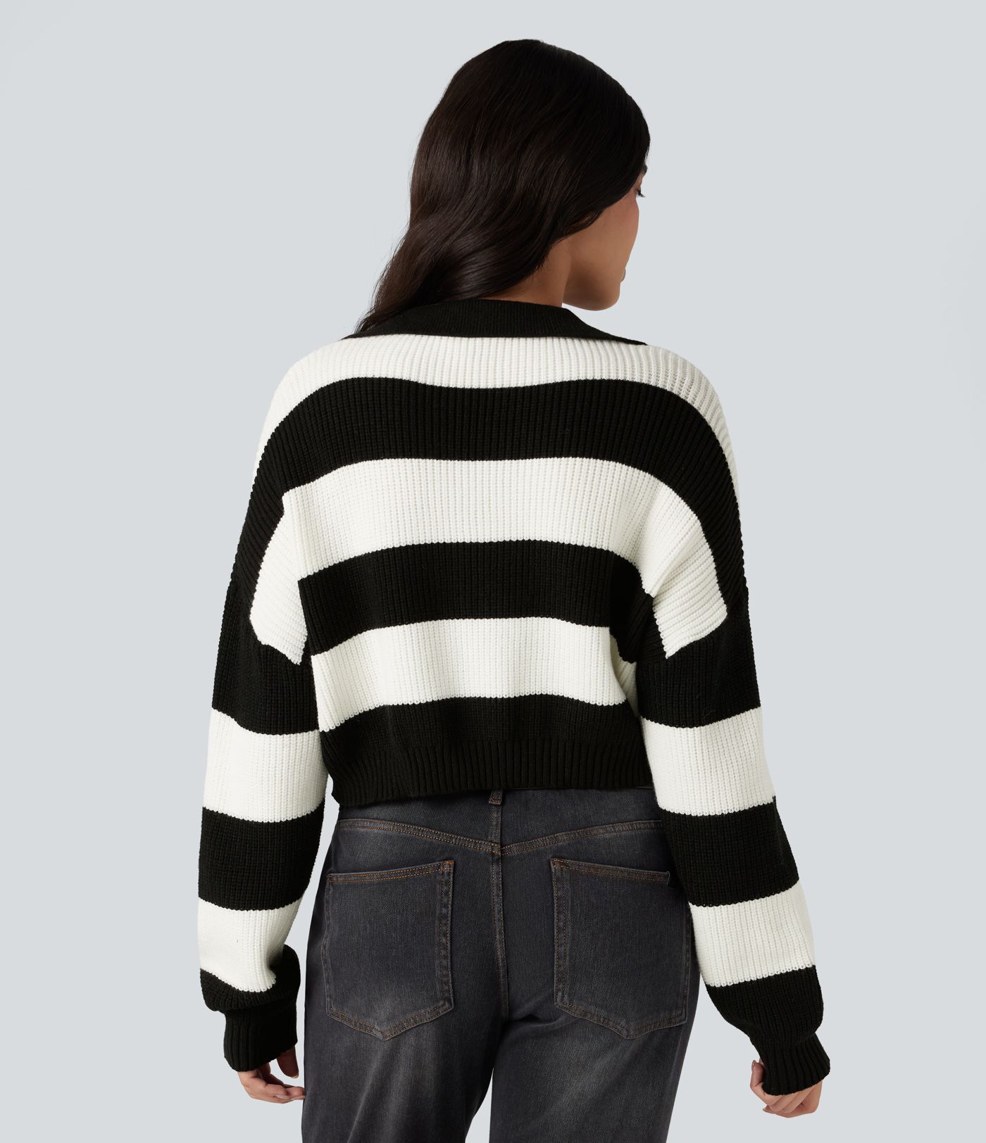V-neck Long Sleeve Stripe Relaxed Casual Sweater
