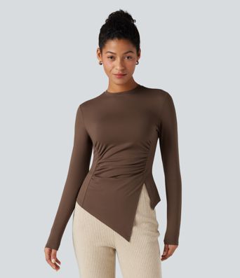 T-shirt froncé ourlet fendu manches longues