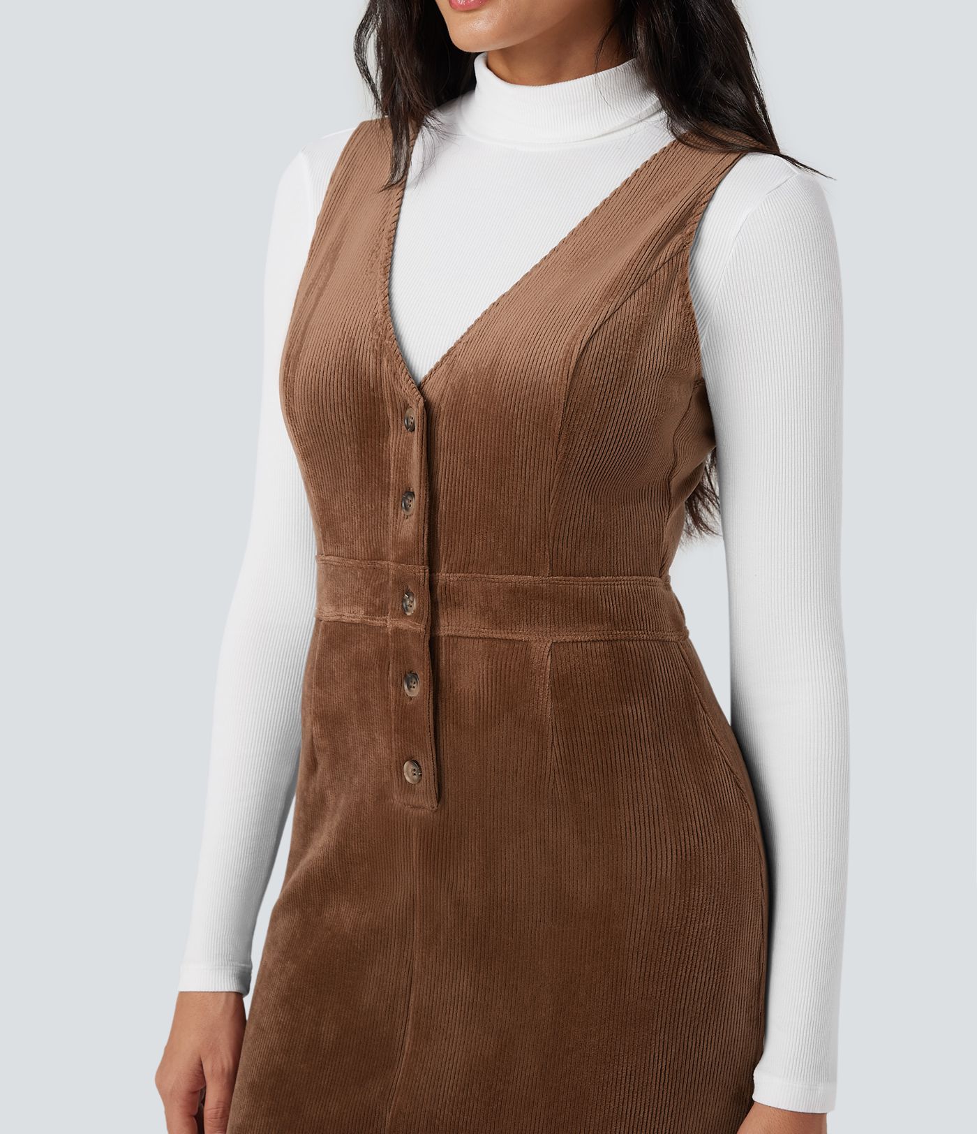V-neck Sleeveless Fleece Corduroy Casual Pinafore Dress