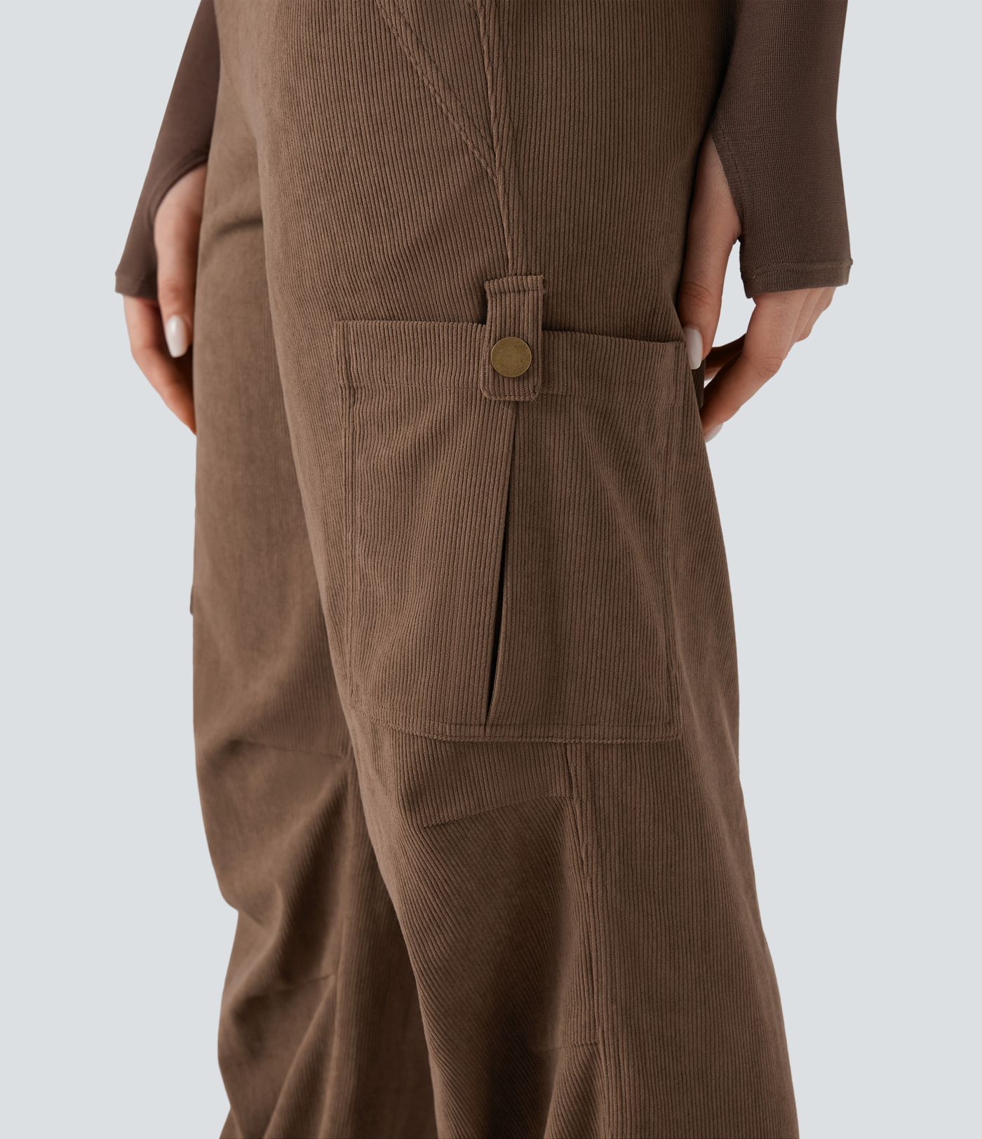 Mid Rise Drawstring Corduroy Casual Straight Leg Cargo Pants with Pockets