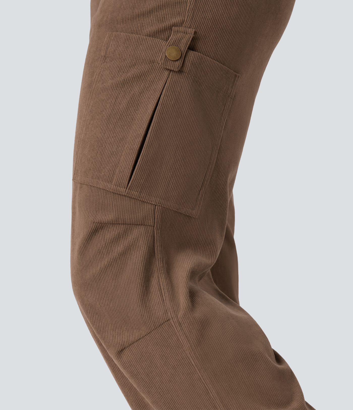 Mid Rise Drawstring Corduroy Casual Straight Leg Cargo Pants with Pockets