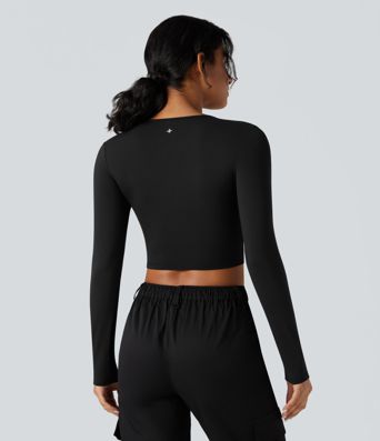 SoftlyZero™ Plush Deep V-neck Long Sleeve Twisted Cropped Yoga Sports Top