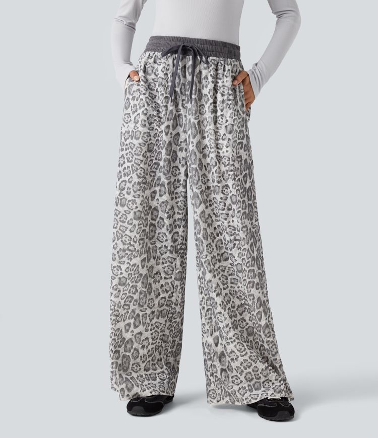Women’s High Waisted Drawstring Leopard Print Casual Baggy Pants with Pockets - Halara 