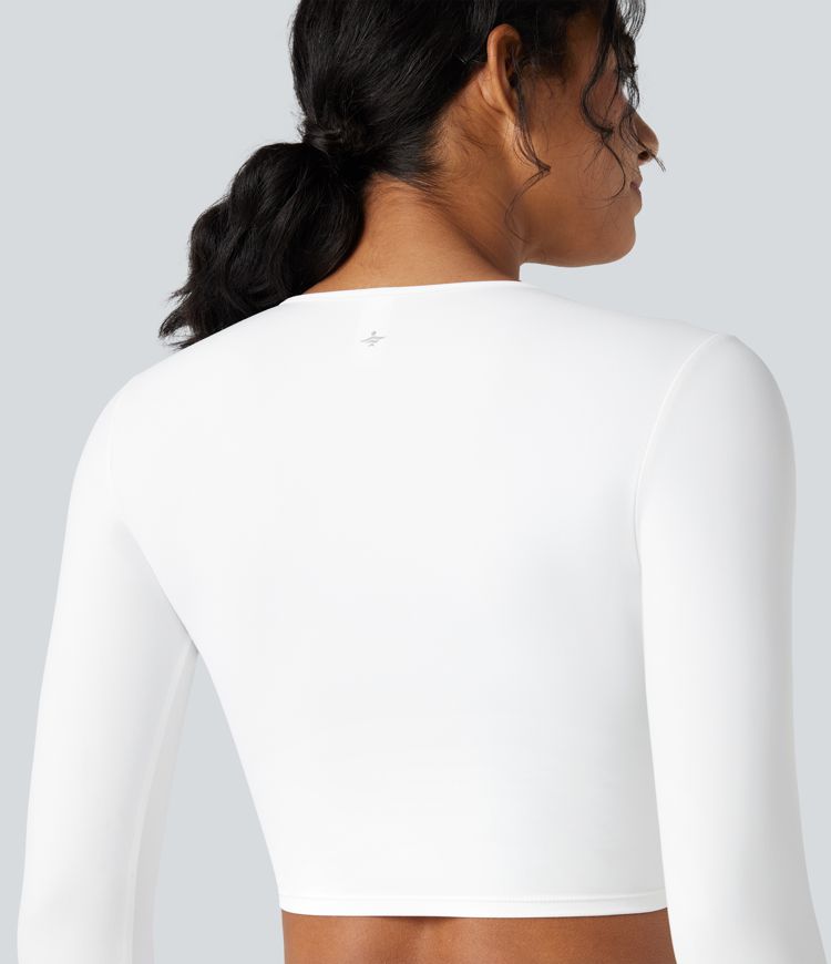 Softlyzero™ Plush - Kurzes Yoga-Sport-Top mit tiefem V-Ausschnitt, langen Ärmeln und gedrehtem Design