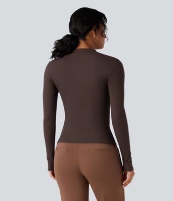 Ribbed Henley Long Sleeve Work T-Shirt