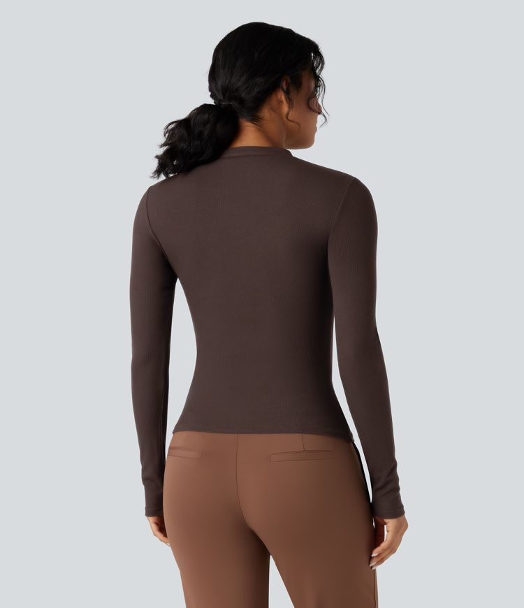 Ribbed Henley Long Sleeve Work T-Shirt