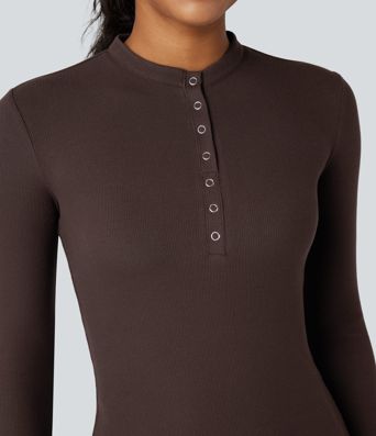 Ribbed Henley Long Sleeve Work T-Shirt