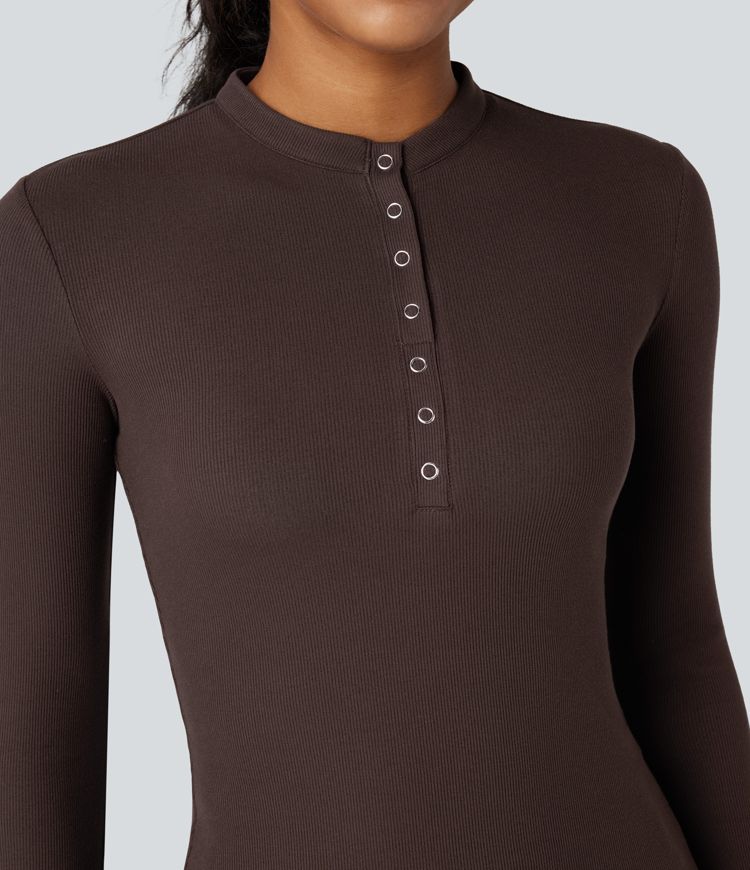 Ribbed Henley Long Sleeve Work T-Shirt