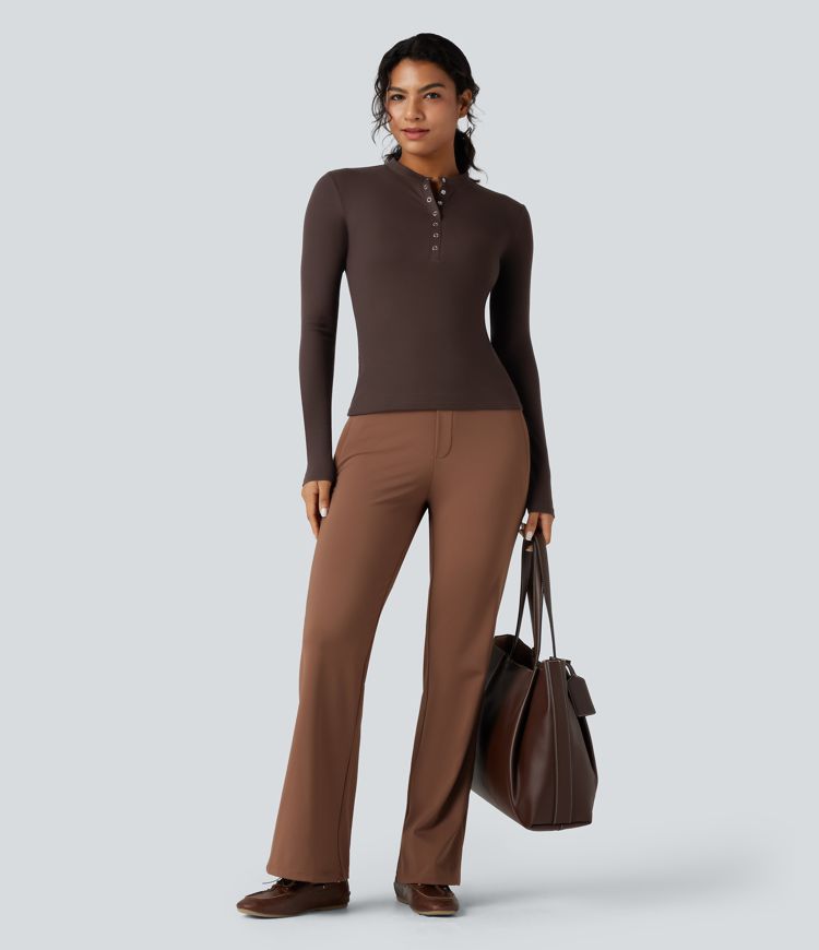 Ribbed Henley Long Sleeve Work T-Shirt