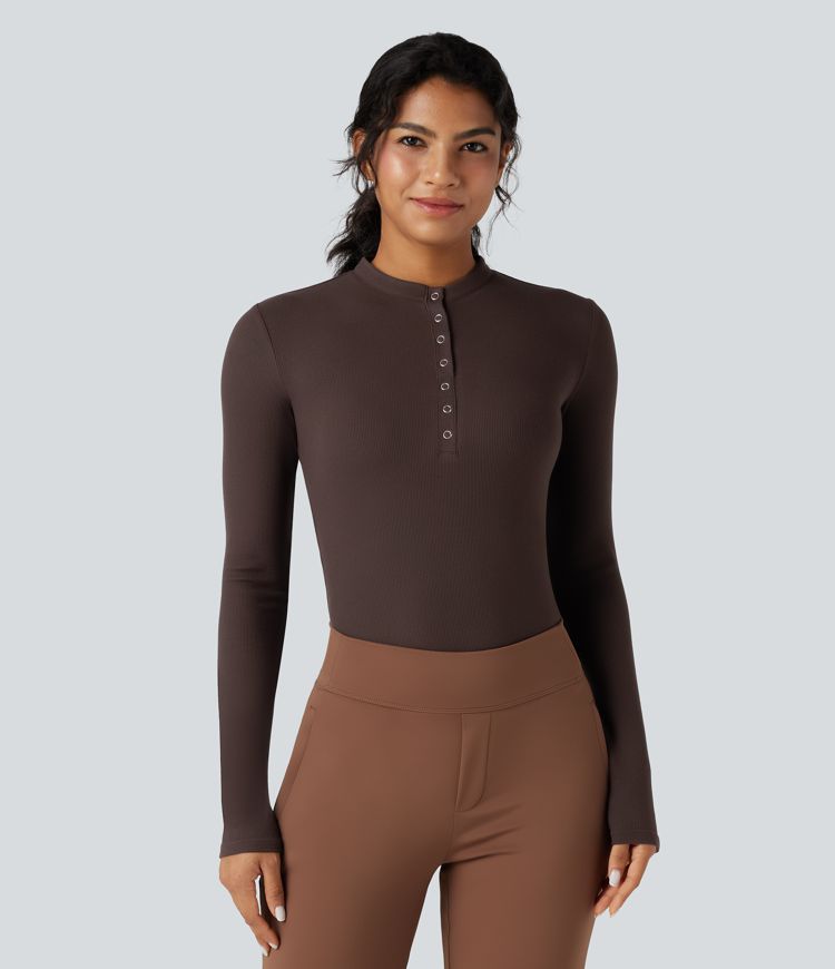 Ribbed Henley Long Sleeve Work T-Shirt