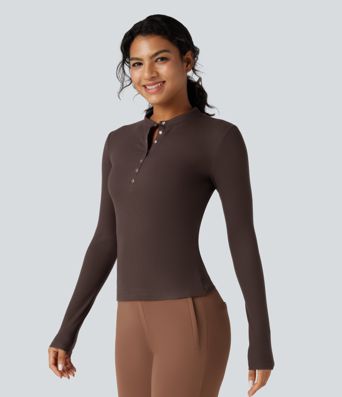 Ribbed Henley Long Sleeve Work T-Shirt