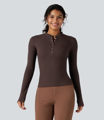 Ribbed Henley Long Sleeve Work T-Shirt