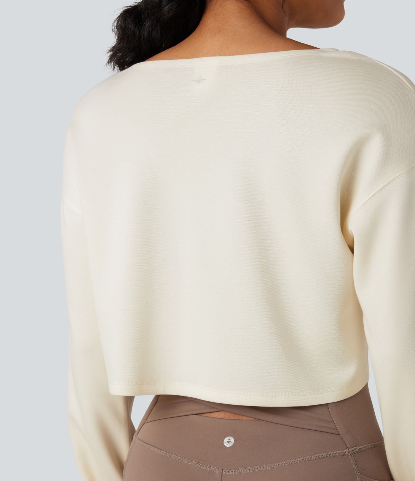 V Neck Drawstring Long Sleeve Thumb Hole Cropped Workout Sports Top