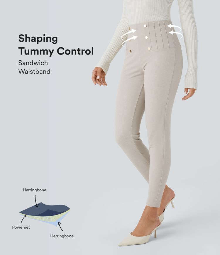 SoCinched High Waisted Tummy Control Decorative Back Zipper Pockets Herringbone Work Leggings