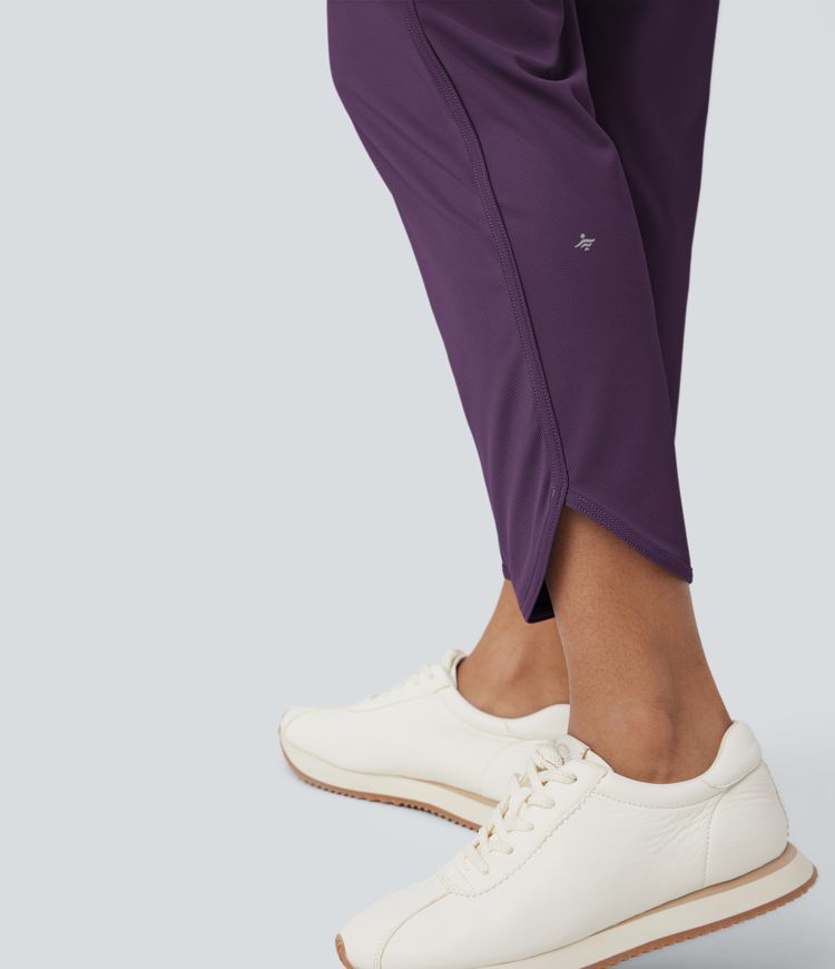 Mid Rise Drawstring Curved Hem Quick Dry Golf Tapered Pants with Pockets-UPF40+