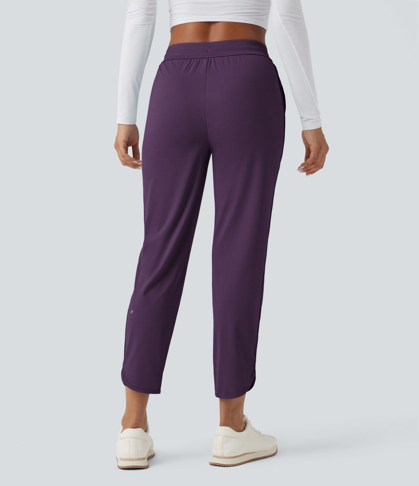 Mid Rise Drawstring Curved Hem Quick Dry Women Stright Leg Golf Tapered Pants with Pockets-UPF40+