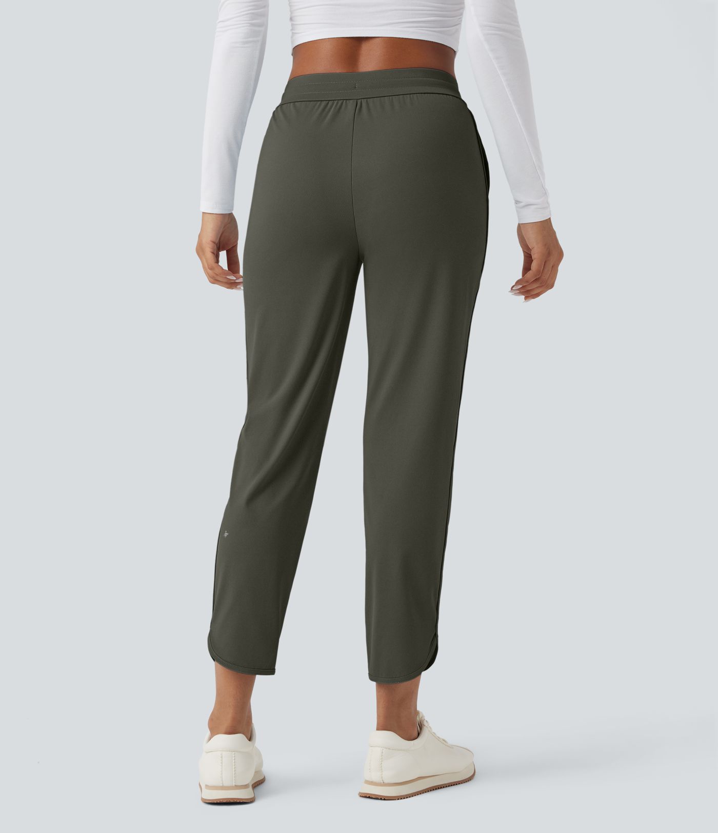 Mid Rise Drawstring Curved Hem Quick Dry Golf Tapered Trousers with Pockets-UPF40+