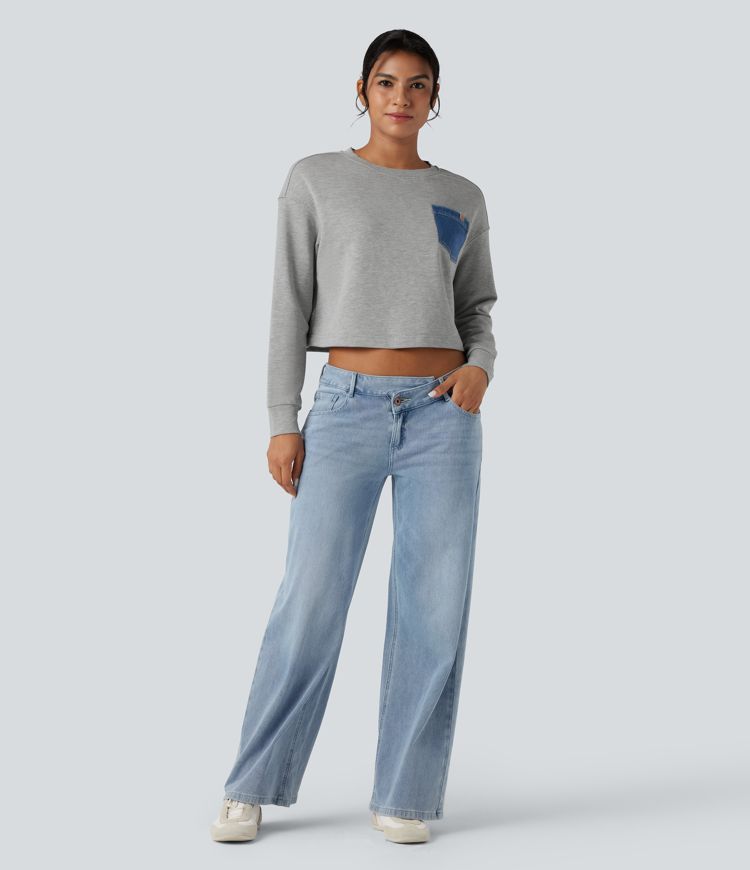 Lässiges Baumwoll-Sweatshirt mit Rundhalsausschnitt, langen Ärmeln und Tasche