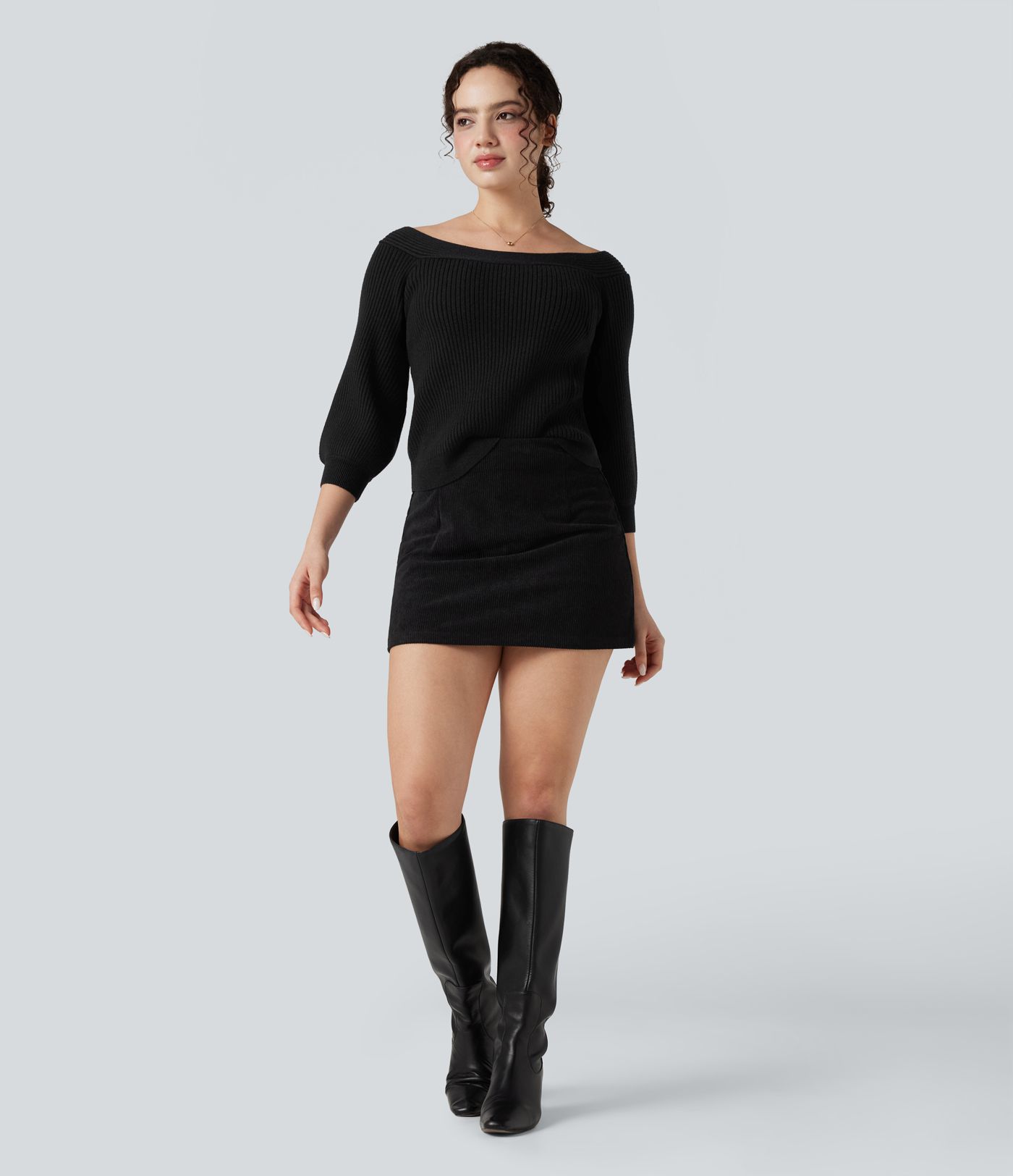 Off Shoulder Puff Sleeve Casual Sweater