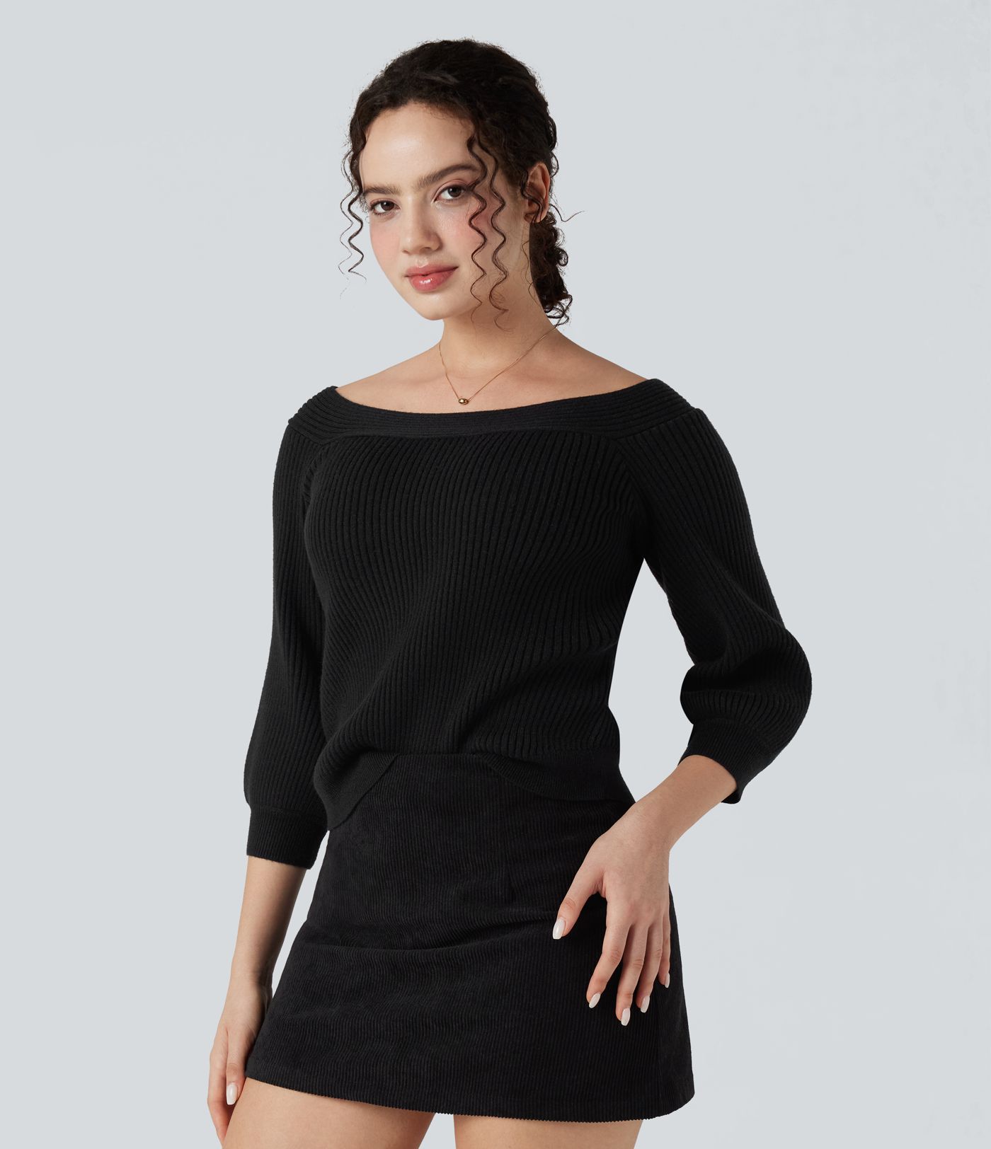 Off Shoulder Puff Sleeve Casual Sweater