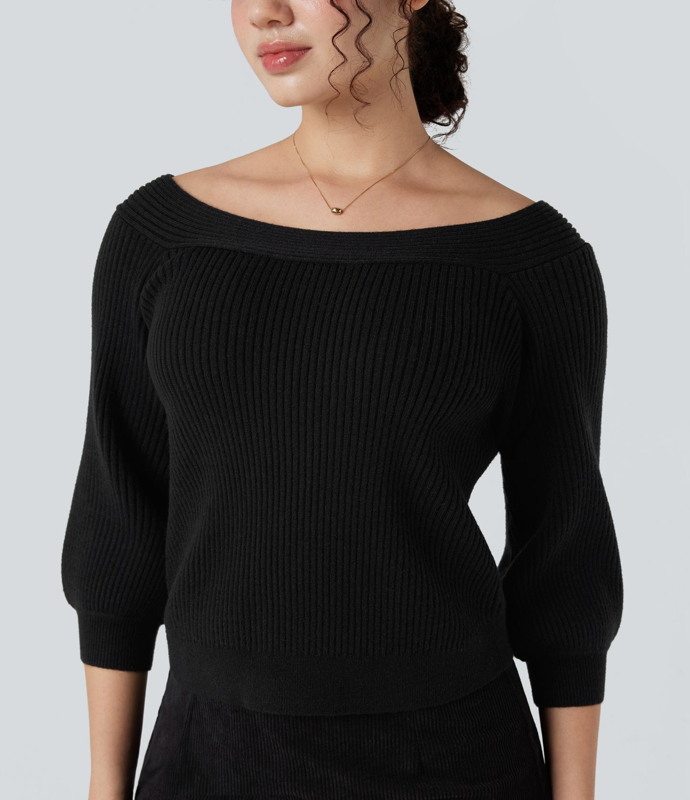 Off Shoulder Puff Sleeve Casual Sweater