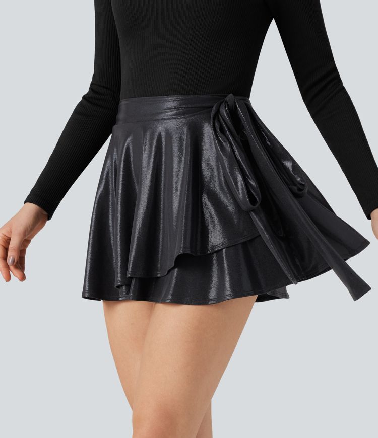 SoftlyZero™ Faux Leather High-waisted  Metallic Foil Print Stretchy Casual Skirt with Pockets