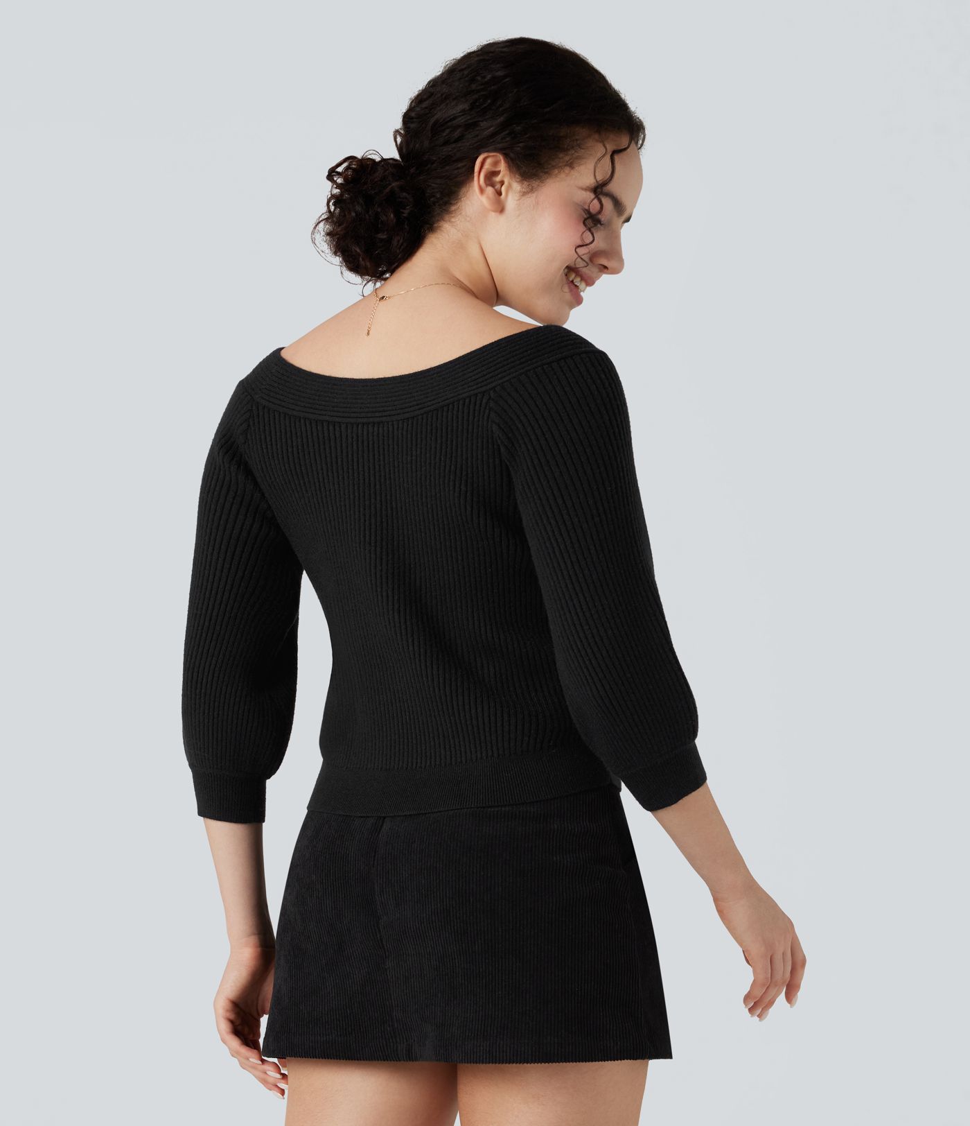 Off Shoulder Puff Sleeve Casual Sweater