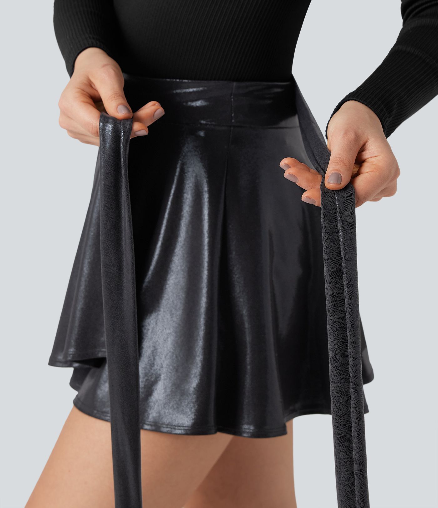 SoftlyZero™ Faux Leather High-waisted Sparkle Stretchy Casual Skirt with Pockets