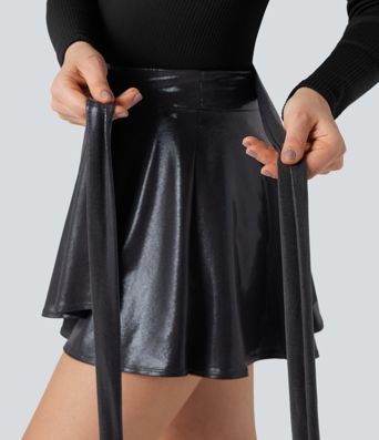 SoftlyZero™ Faux Leather High-waisted Sparkle Stretchy Casual Skirt with Pockets
