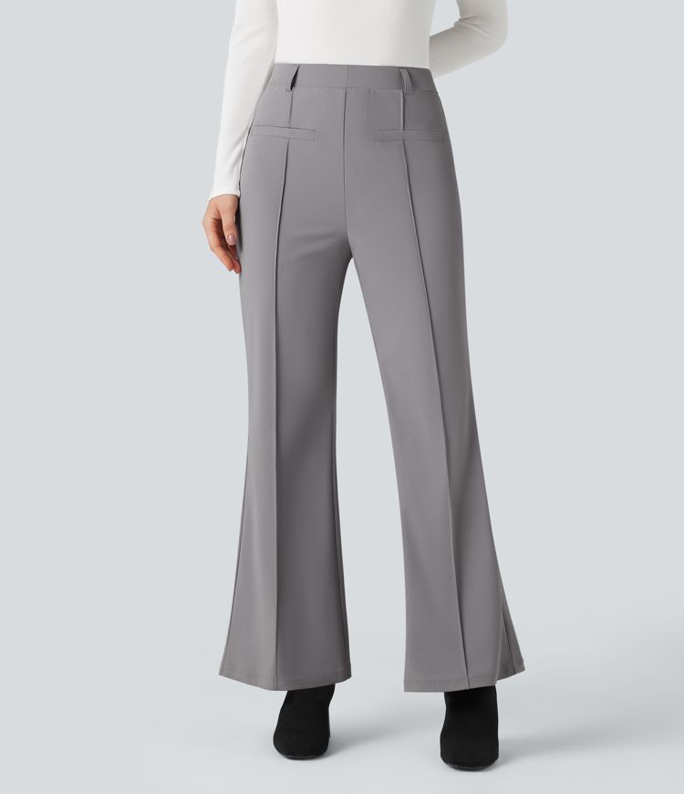 Anti-wrinkle High Waisted Work Bootcut Pants with Pockets