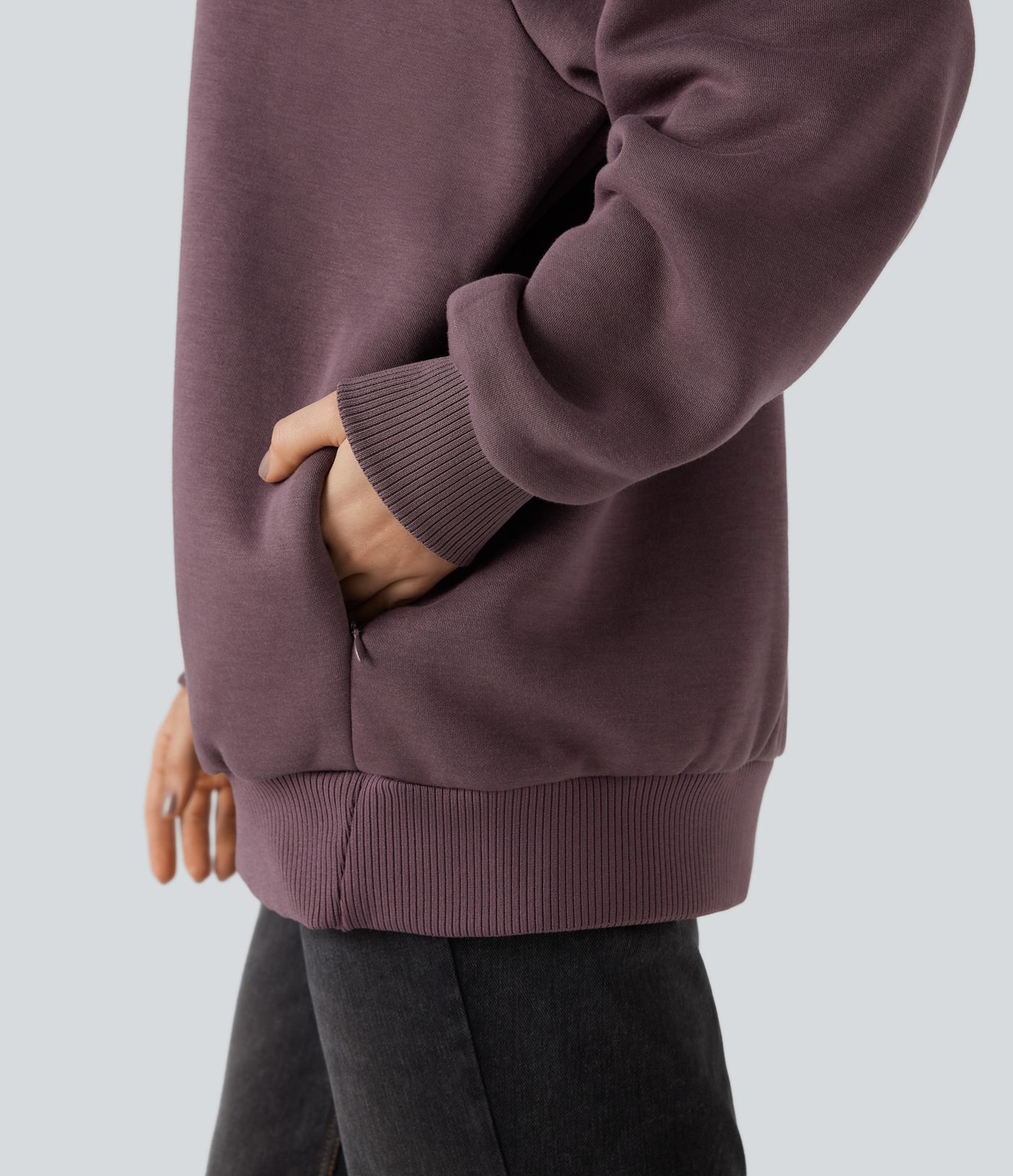 Round Neck Long Sleeve Oversized Fleece Casual Sweatshirt with Pockets