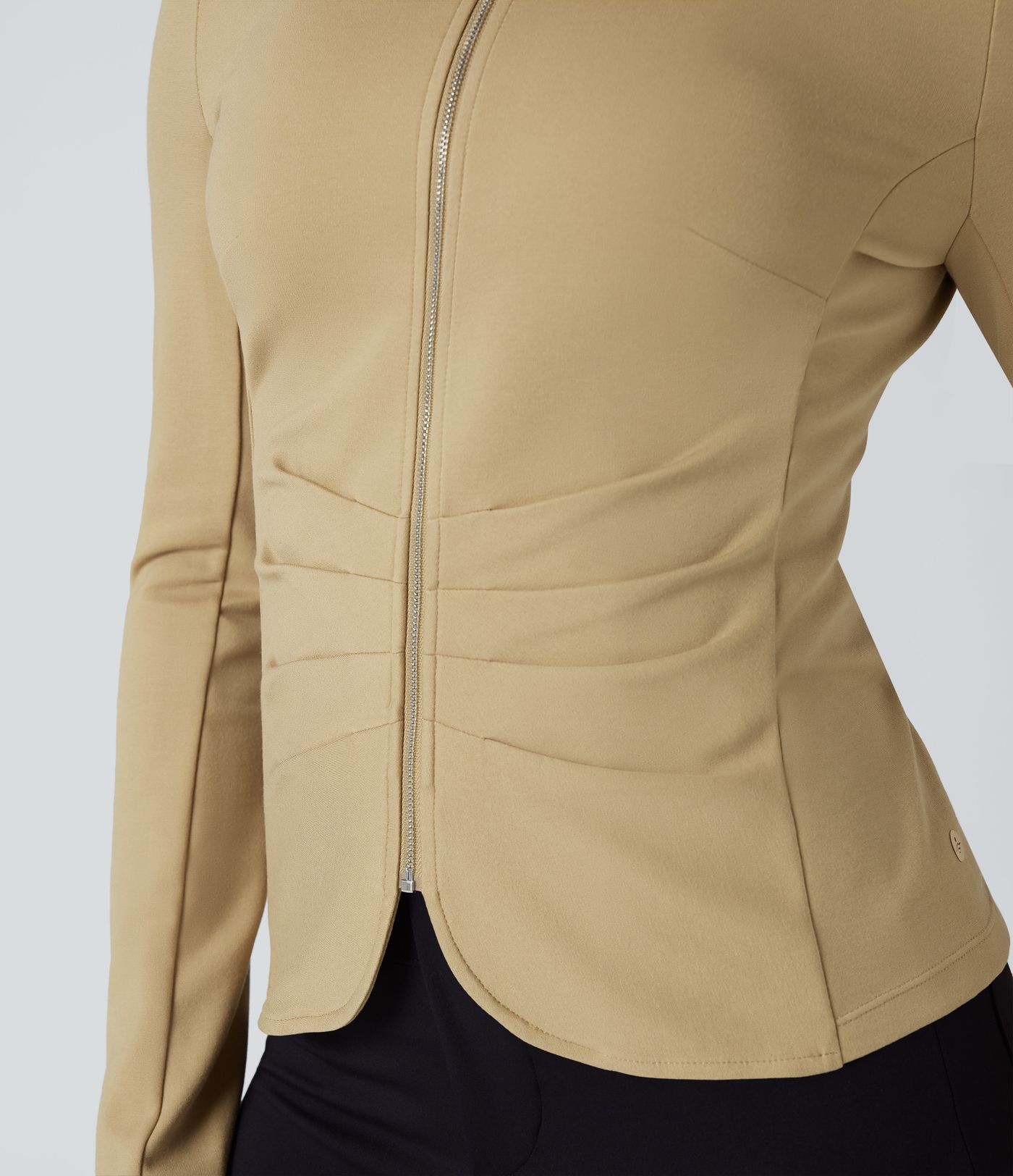 Round Neck Long Sleeve Ruched Zip Fly Work Blazer