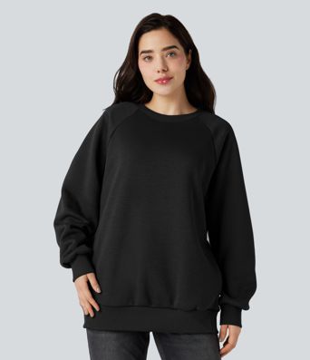 Sweat décontracté oversize en polaire à col rond et manches longues avec poches