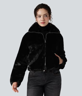 Stand Collar Long Sleeve Zip Fly Casual Sherpa Jacket