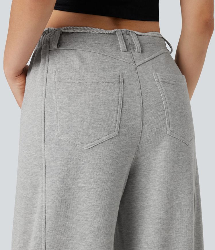 Pantalon jogging large taille mi-haute finition brute avec cordon de serrage et poches