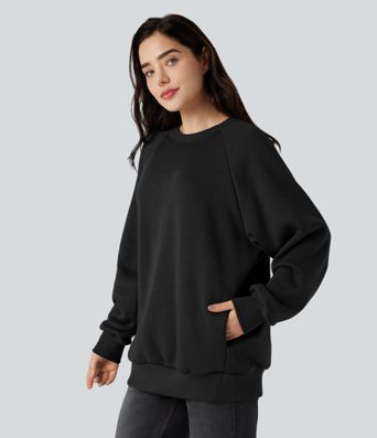 Sweat décontracté oversize en polaire à col rond et manches longues avec poches
