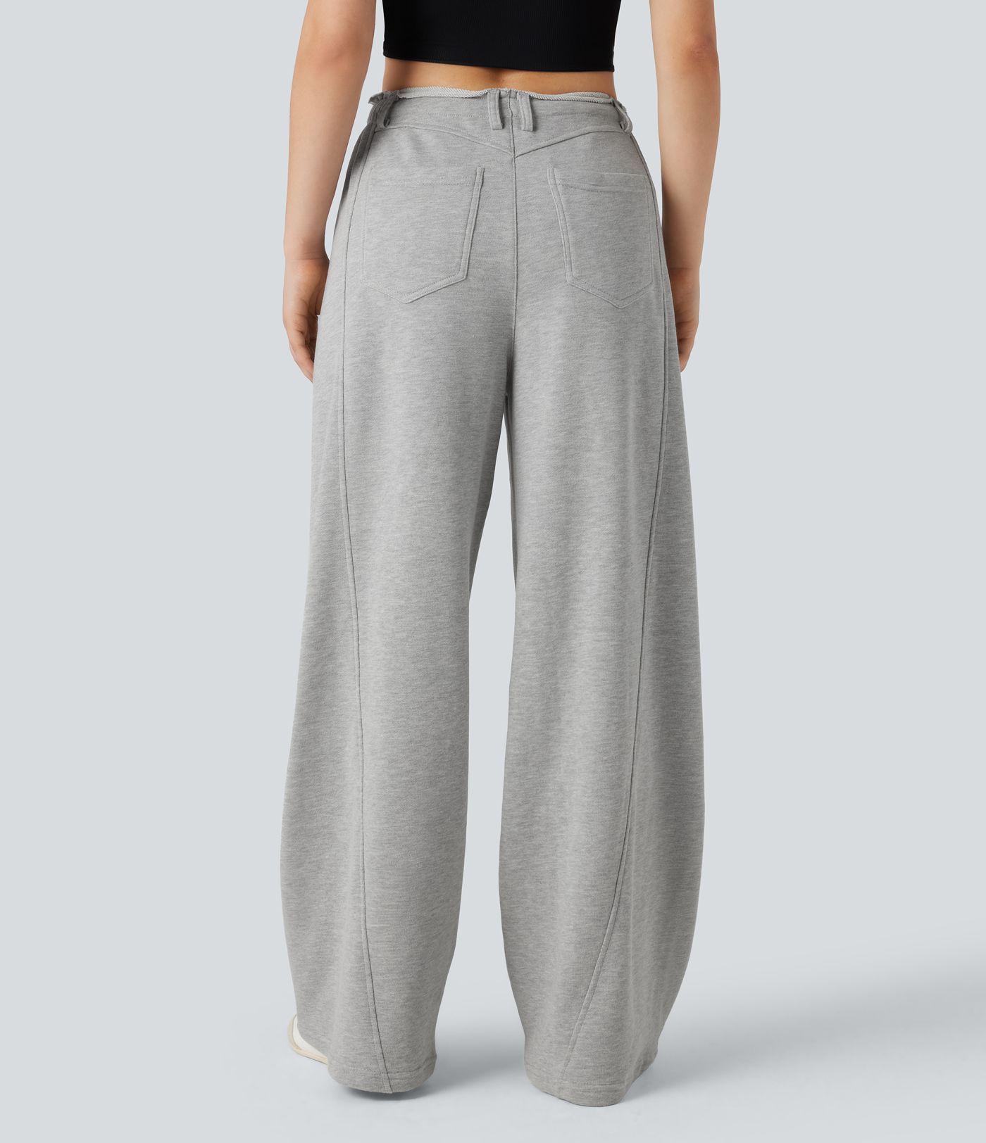 Pantalon jogging large taille mi-haute finition brute avec cordon de serrage et poches