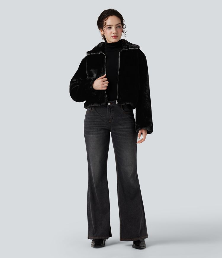 Stand Collar Long Sleeve Zip Fly Casual Sherpa Jacket