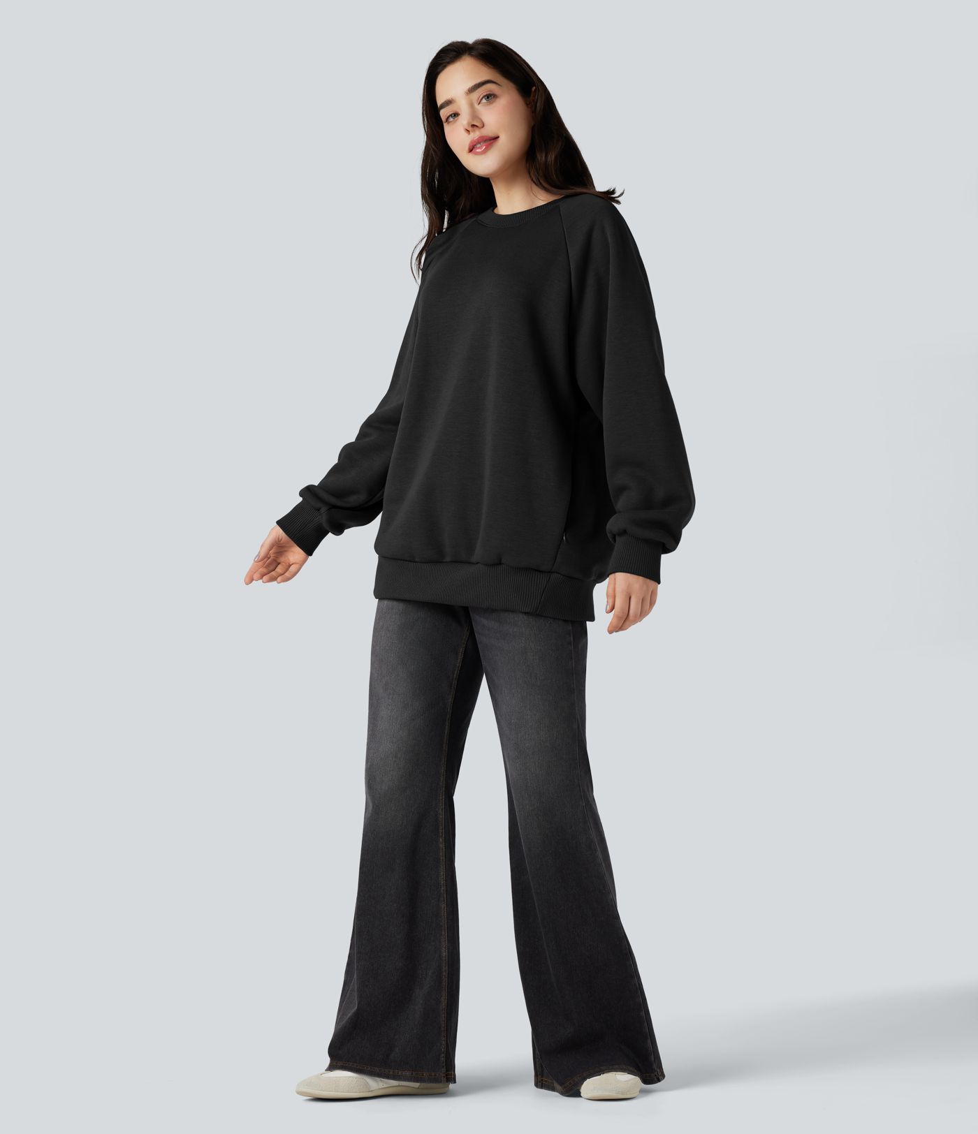 Sweat décontracté oversize en polaire à col rond et manches longues avec poches