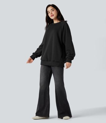 Sweat décontracté oversize en polaire à col rond et manches longues avec poches