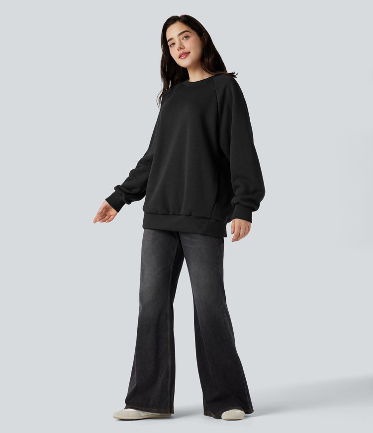 Sweat décontracté oversize en polaire à col rond et manches longues avec poches