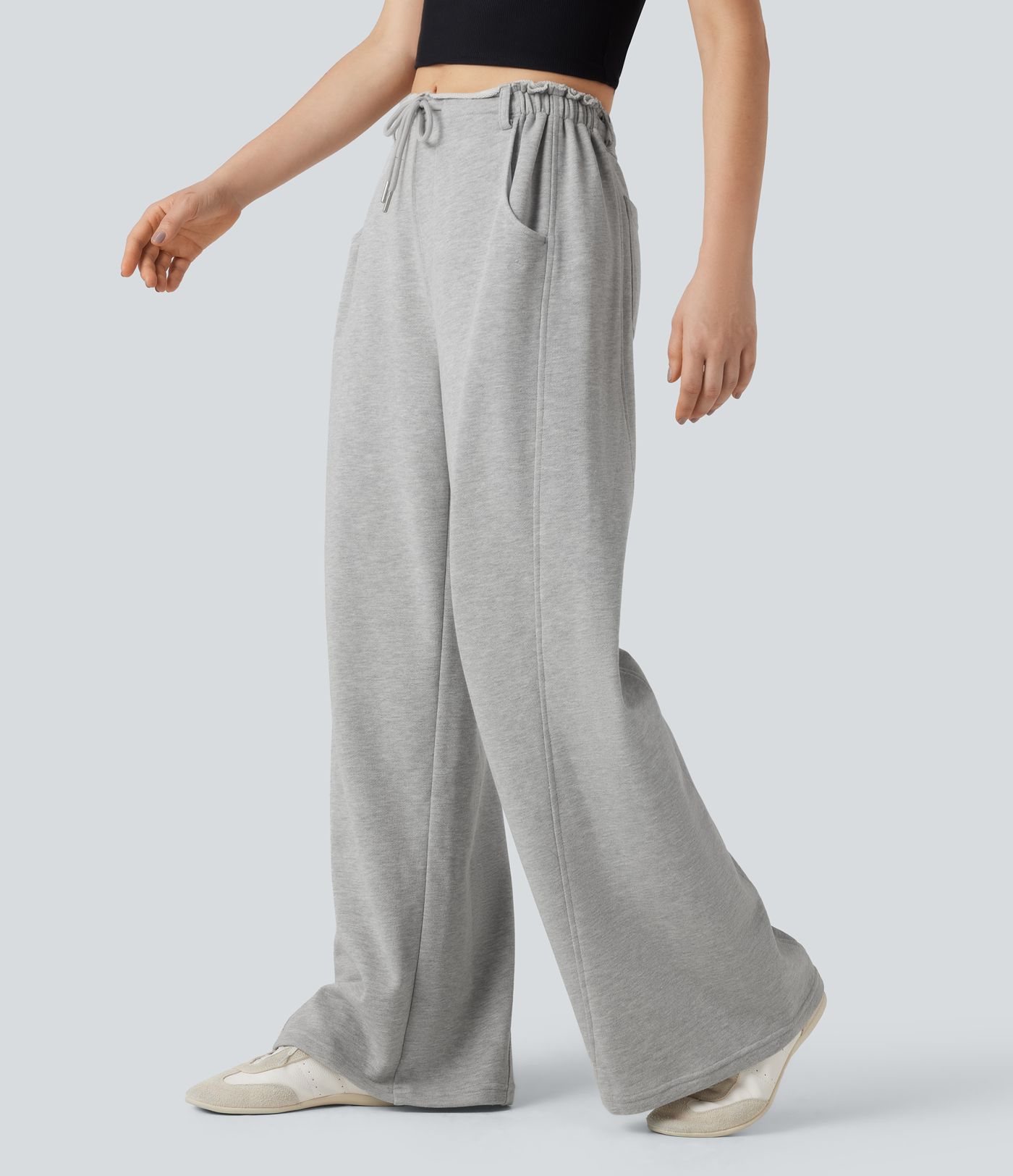 Pantalon jogging large taille mi-haute finition brute avec cordon de serrage et poches