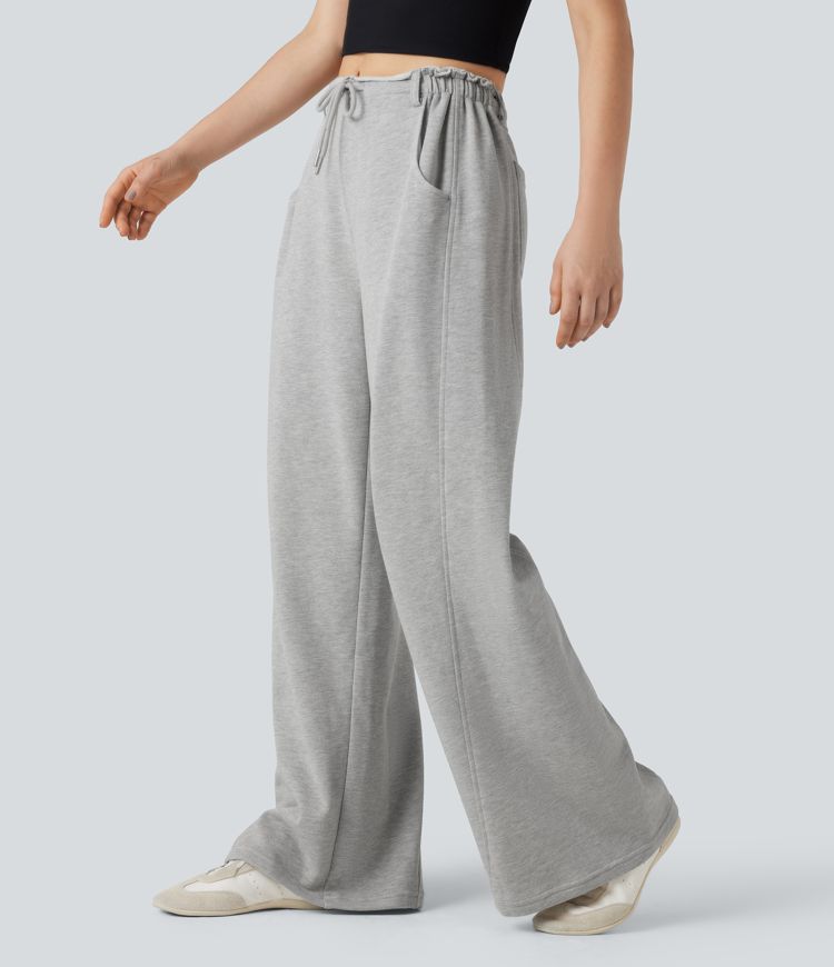 Pantalon jogging large taille mi-haute finition brute avec cordon de serrage et poches