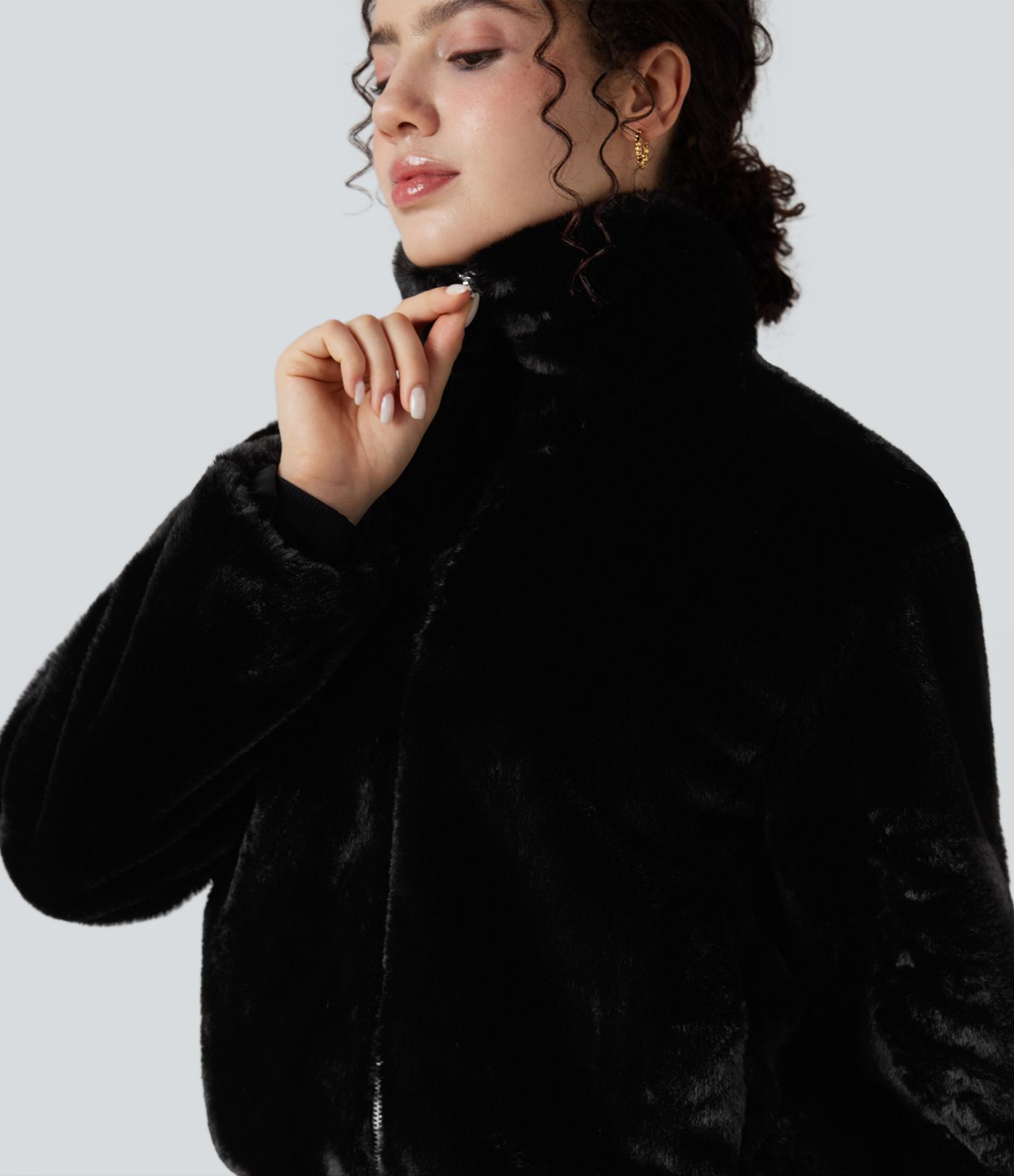 Stand Collar Long Sleeve Zip Fly Casual Sherpa Jacket