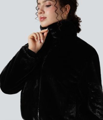 Stand Collar Long Sleeve Zip Fly Casual Sherpa Jacket