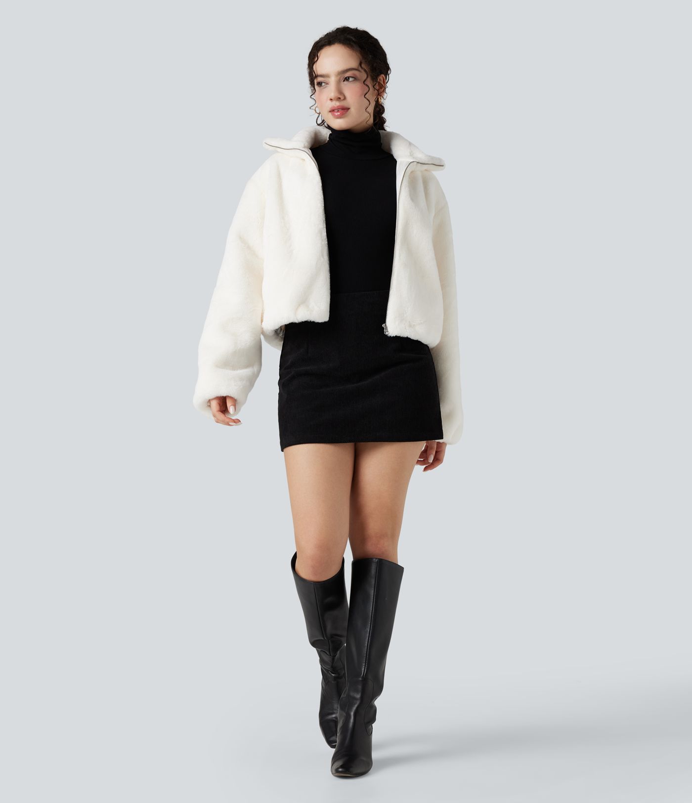 Stand Collar Long Sleeve Zip Fly Casual Sherpa Jacket