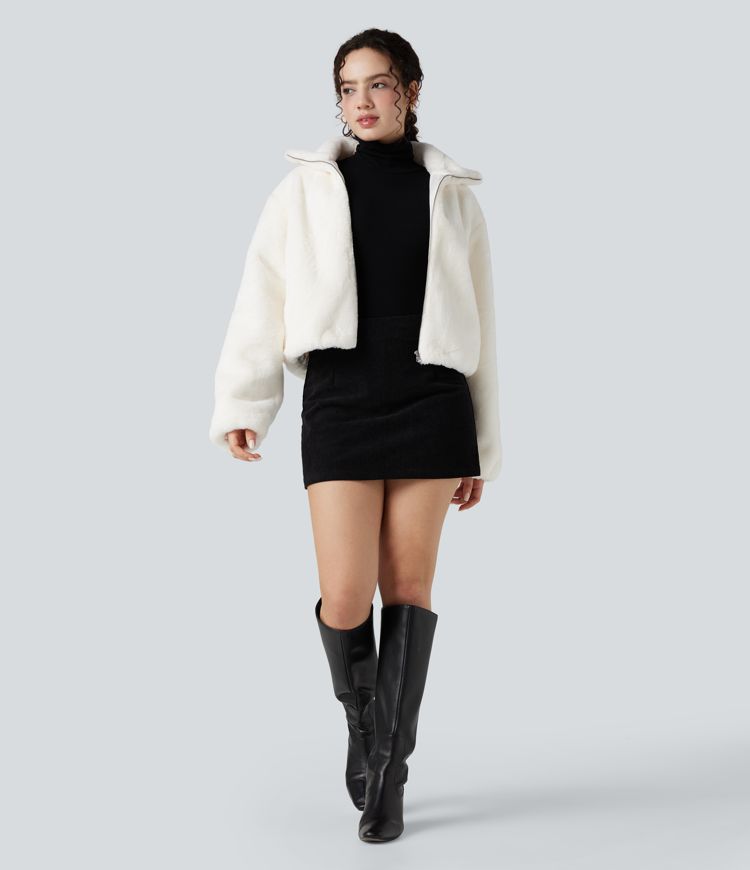 Stand Collar Long Sleeve Zip Fly Casual Sherpa Jacket