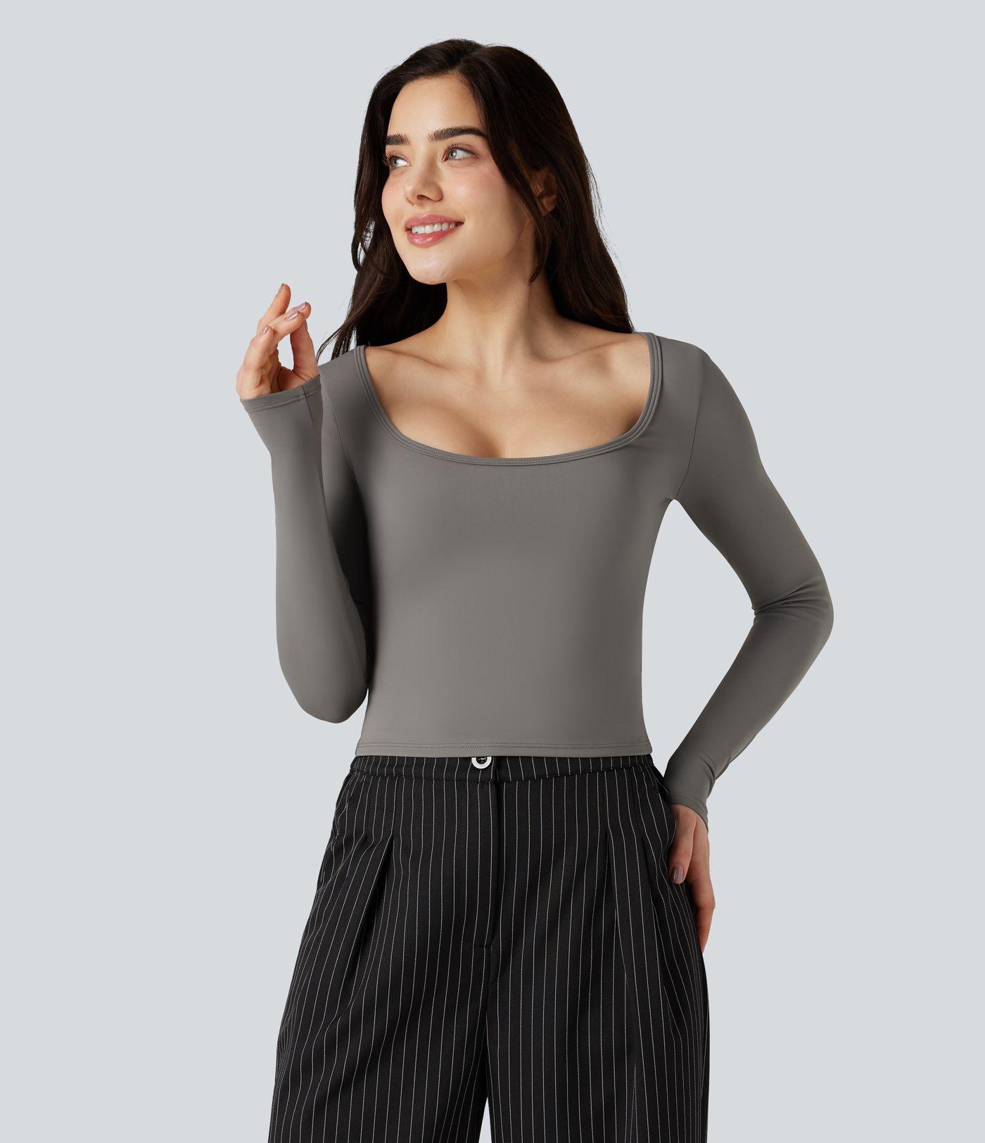 SoftlyZero™ Airy Scoop Neck Long Sleeve Work T-Shirt