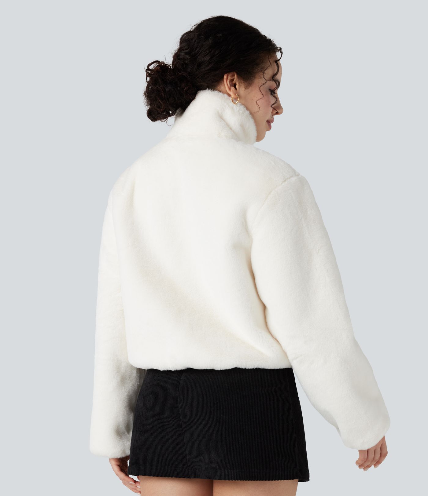 Stand Collar Long Sleeve Zip Fly Casual Sherpa Jacket