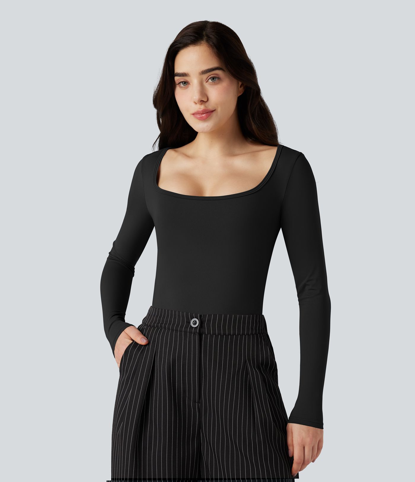 SoftlyZero™ Airy Scoop Neck Long Sleeve Work T-Shirt